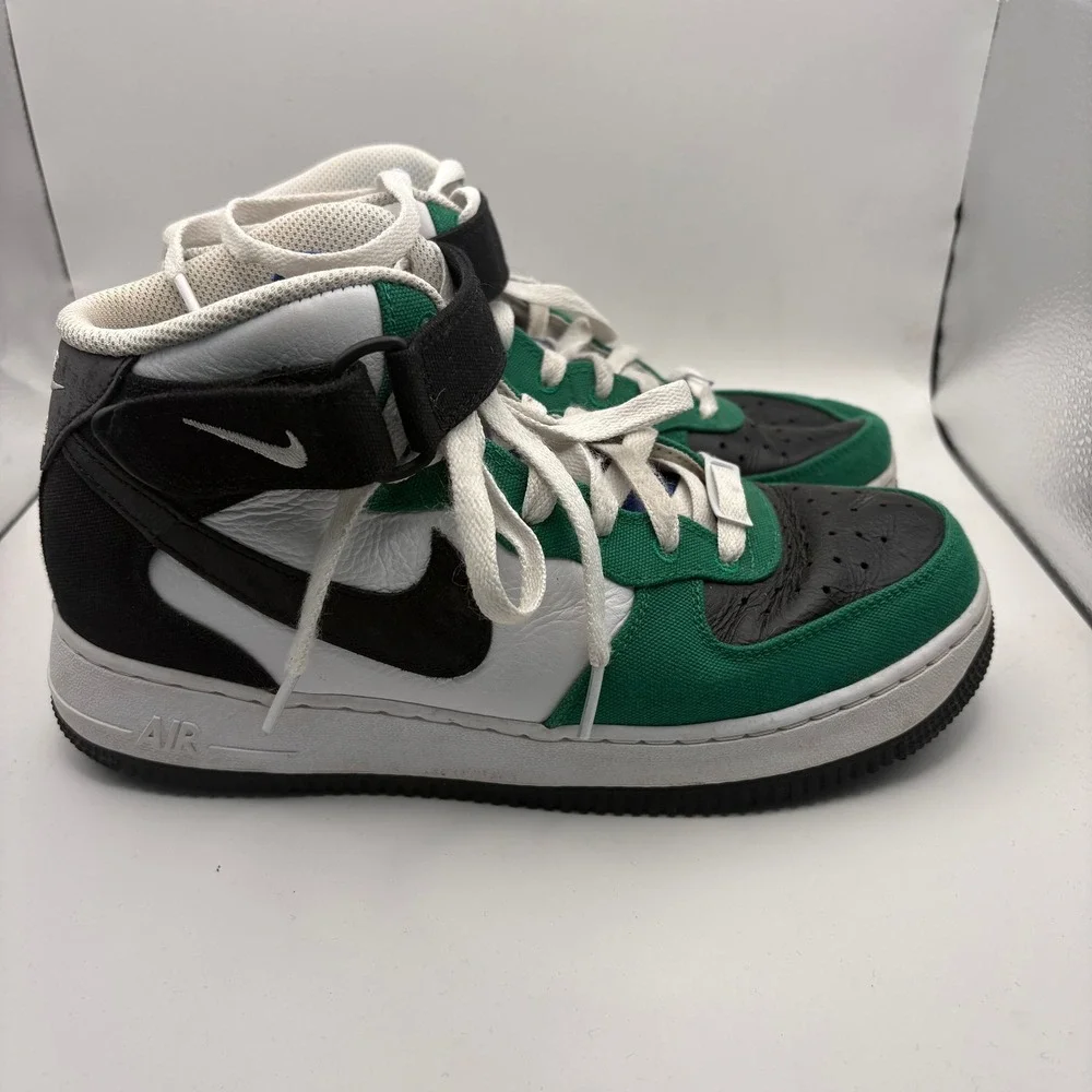 Nike Air Force 1 Mid Pine Green Black White Canvas Leather DZ3640-900 Mens 7